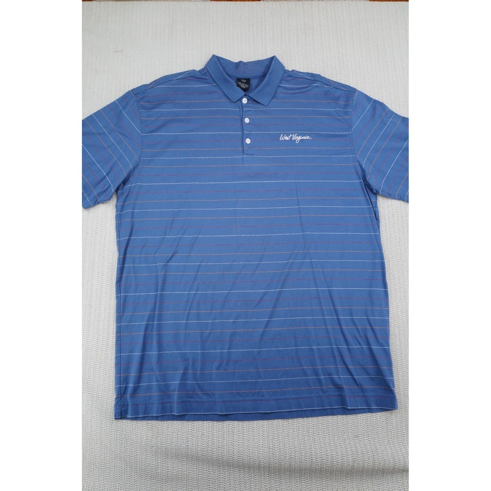 Nike Golf Shirt Mens 2XL XXL Blue Stripe Short Sleeve West Virginia Dri-Fit Polo